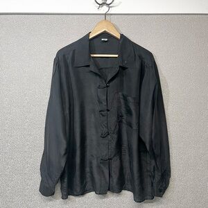 L Vintage/Y2K Black 100% Silk Button Down Blouse